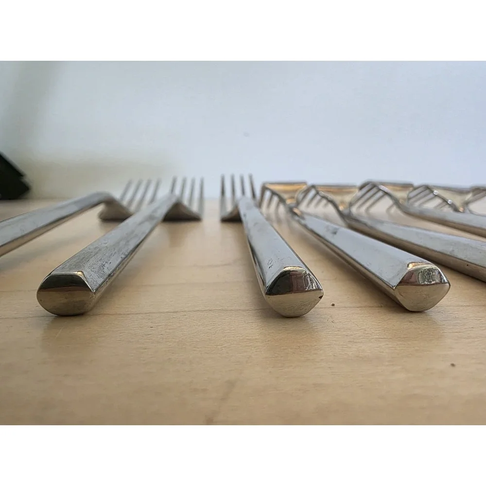 Set of 8 Retroneu CYLINDER Dinner Forks 18/8 Stainless Steel Korea MCM 7 5/8